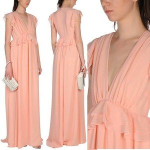 $1,495 NEW MSGM Dress Italy Pink Crepe Empire Maxi Goddess‎ Grecian V neck Long